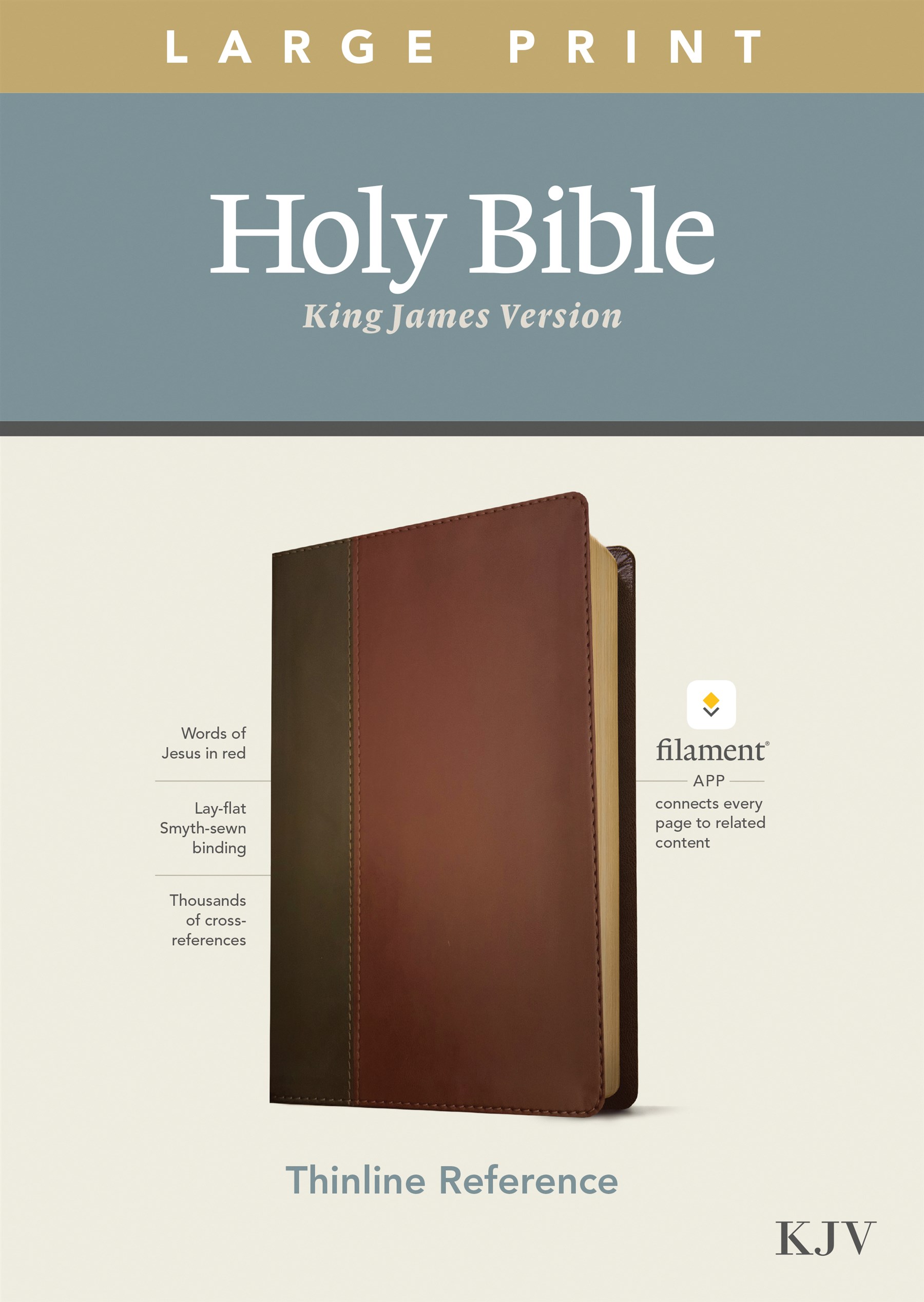 KJV Large Print Thinline Reference Bible, Filament Enabled Edition (Red Letter, LeatherLike, Brown/Mahogany)