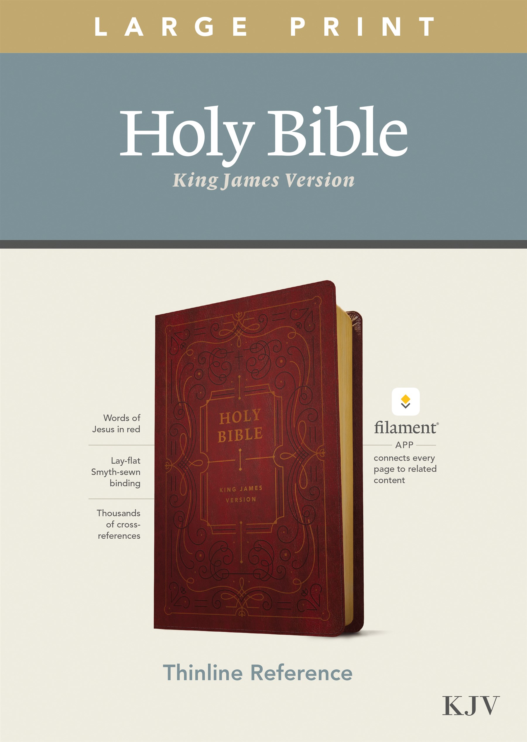 KJV Large Print Thinline Reference Bible, Filament Enabled Edition (Red Letter, LeatherLike, Ornate Burgundy)