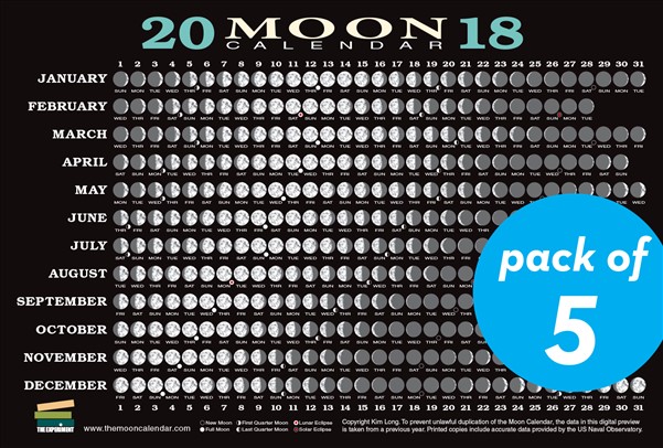 2018 Moon Calendar Card (5-pack)