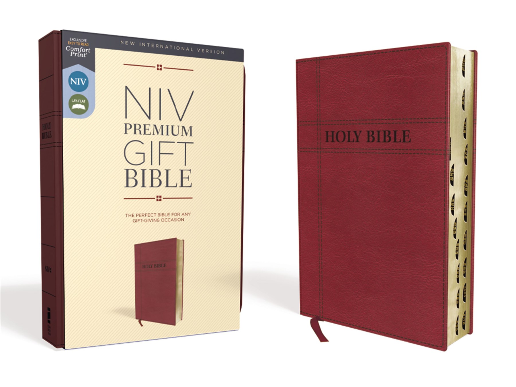 NIV, Premium Gift Bible, Leathersoft, Burgundy, Red Letter, Thumb Indexed, Comfort Print