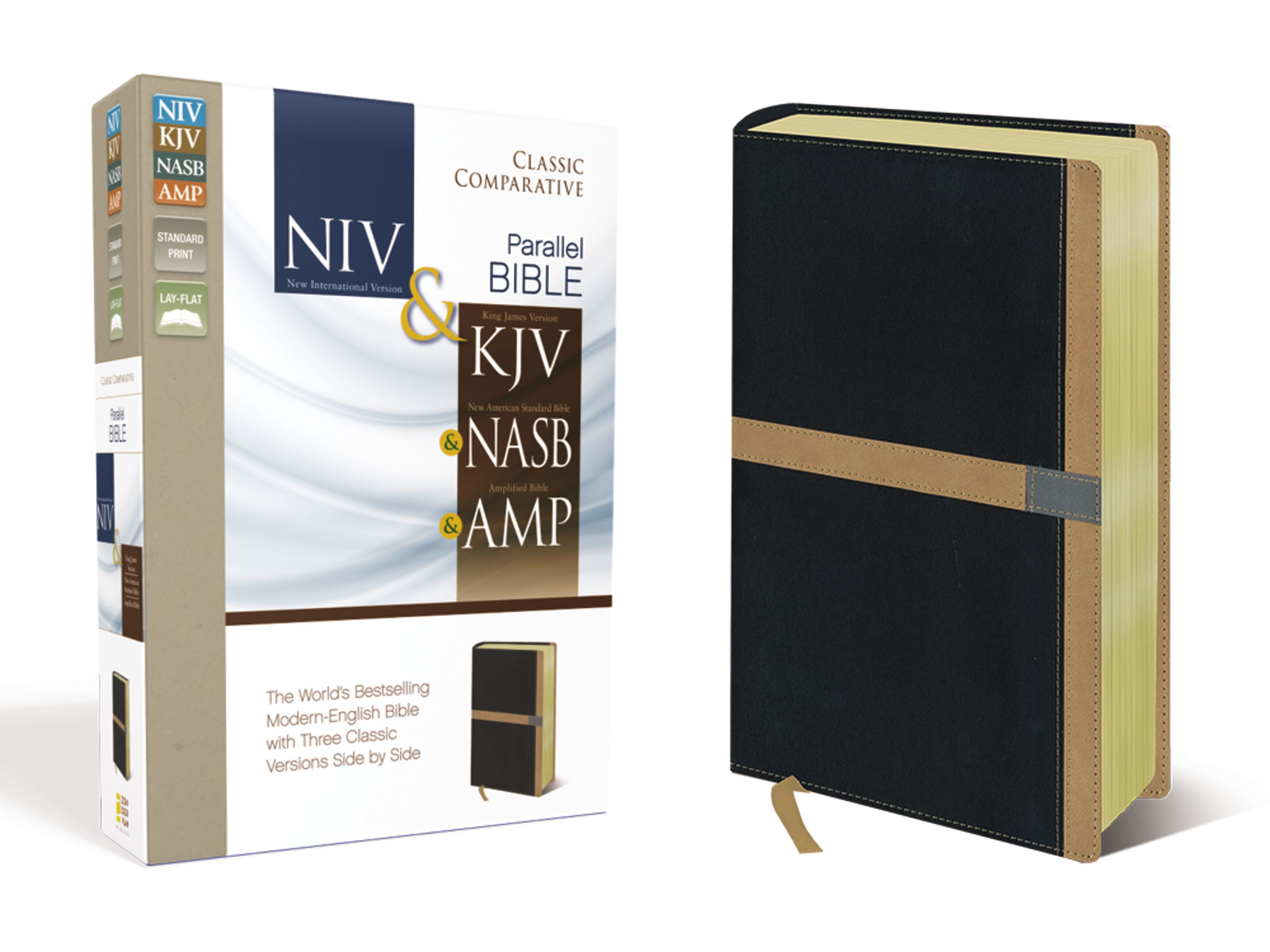 NIV, KJV, NASB, Amplified, Classic Comparative Parallel Bible, Leathersoft, Black/Tan