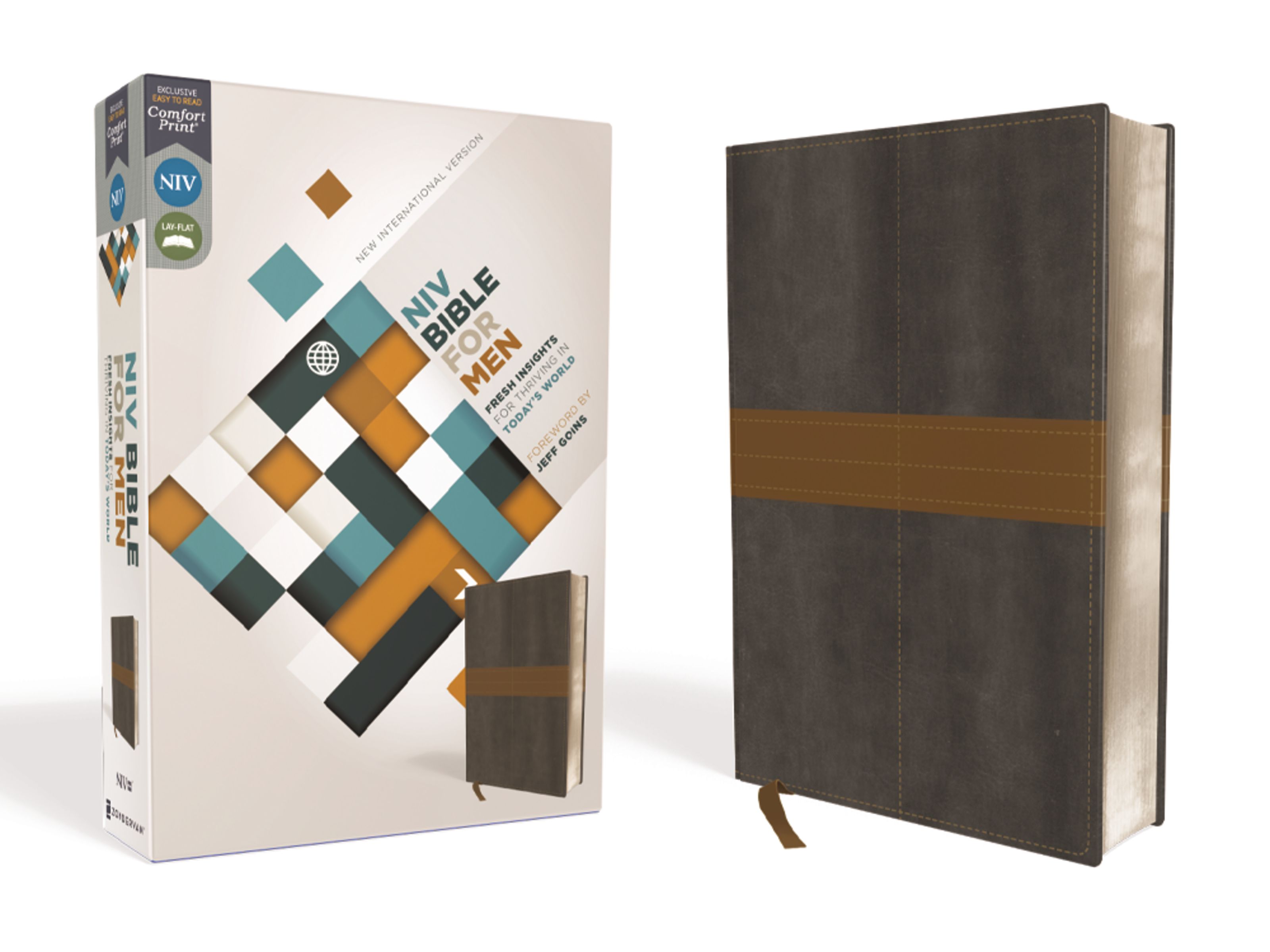 NIV, Bible for Men, Leathersoft, Gray/Tan