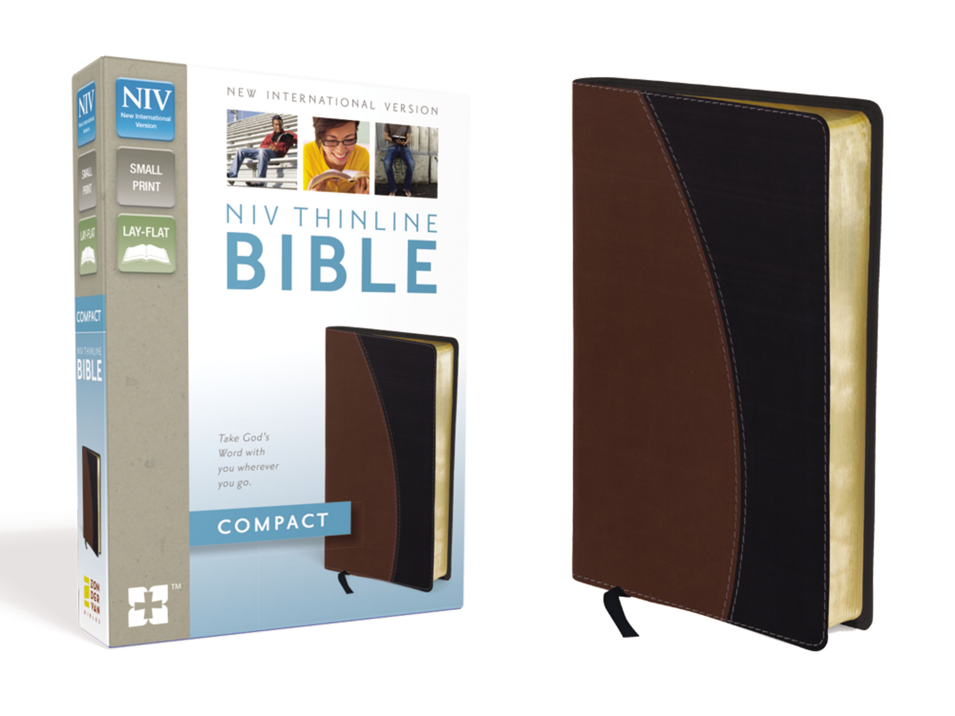 NIV, Thinline Bible, Compact, Leathersoft, Tan/Black, Red Letter Edition
