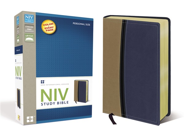NIV Study Bible, Personal Size, Leathersoft, Tan/Blue, Red Letter Edition