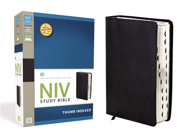 NIV Study Bible, Top-Grain Leather, Black, Red Letter Edition, Thumb Indexed