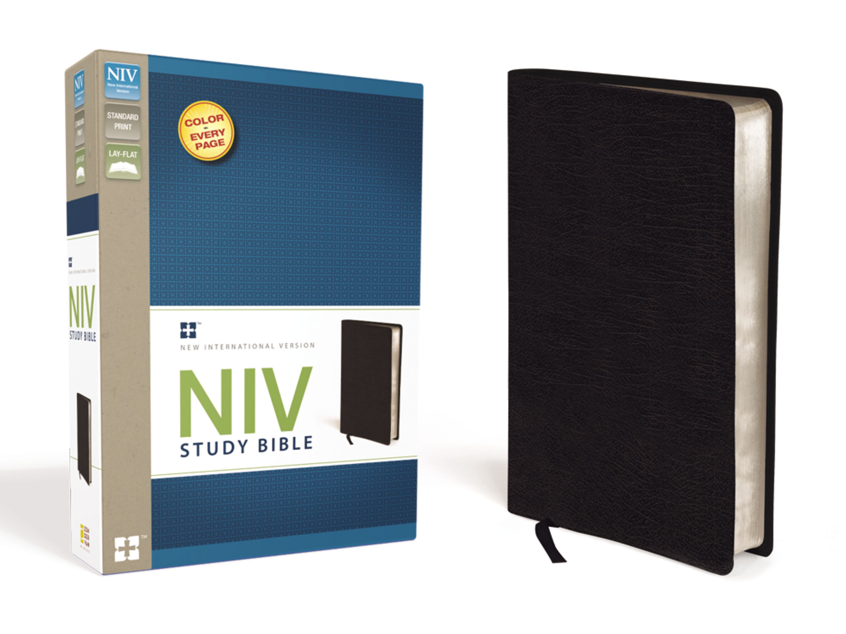 NIV Study Bible, Bonded Leather, Black, Red Letter Edition