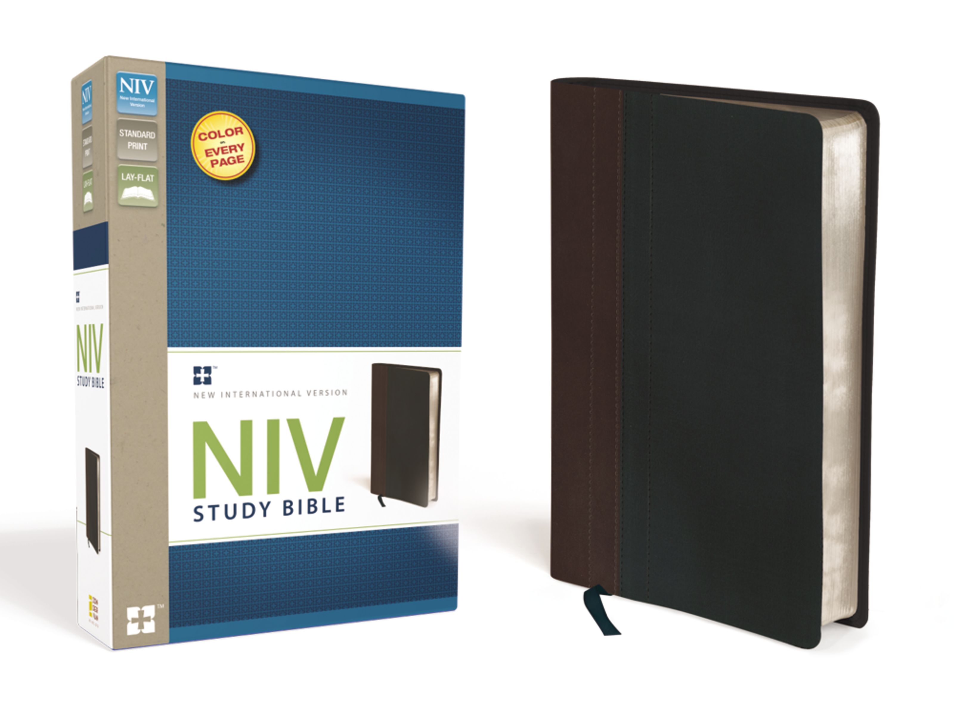 NIV Study Bible, Leathersoft, Brown/Black, Red Letter Edition