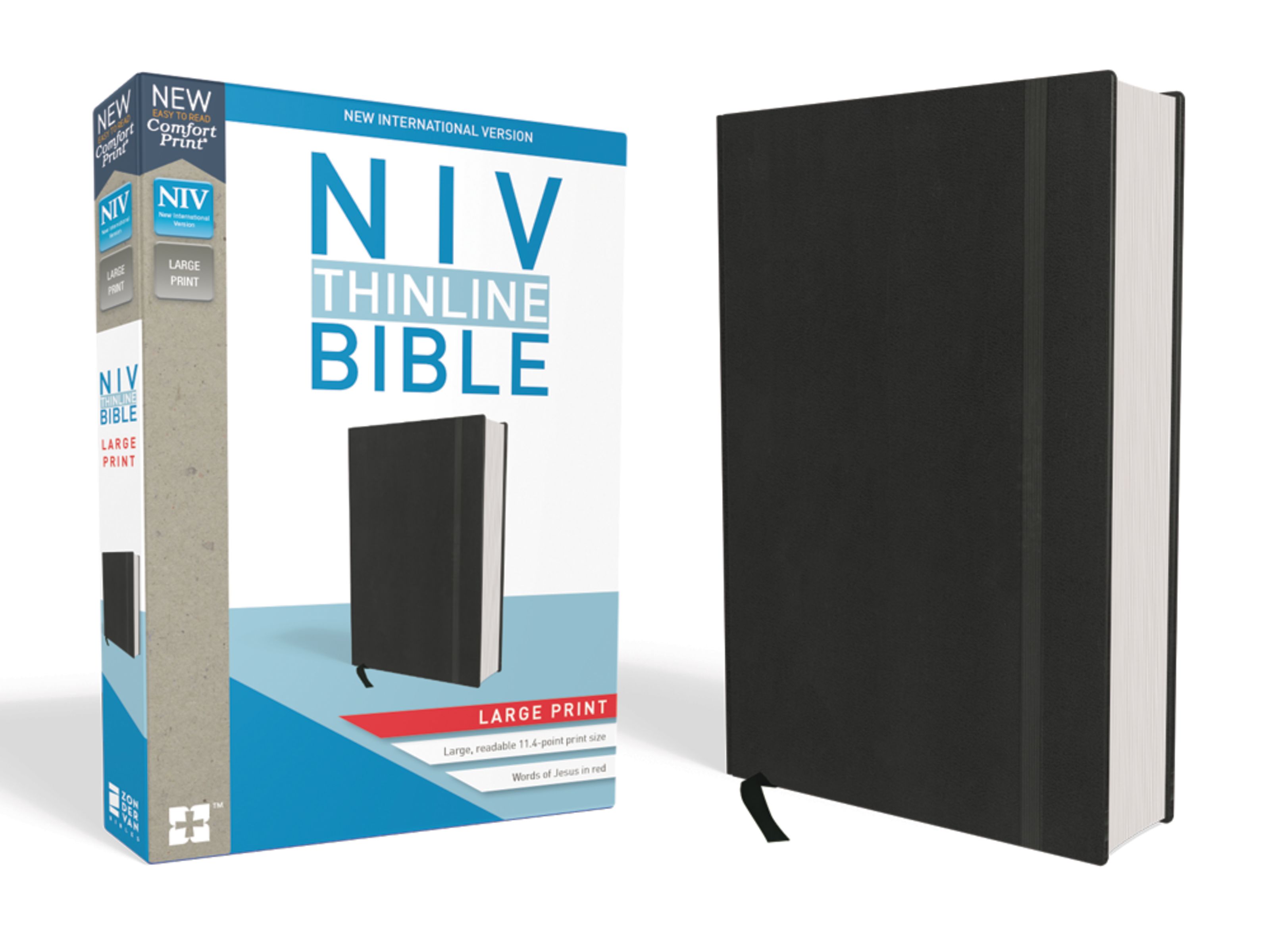 NIV, Thinline Bible, Large Print, Hardcover, Black, Red Letter, Comfort Print