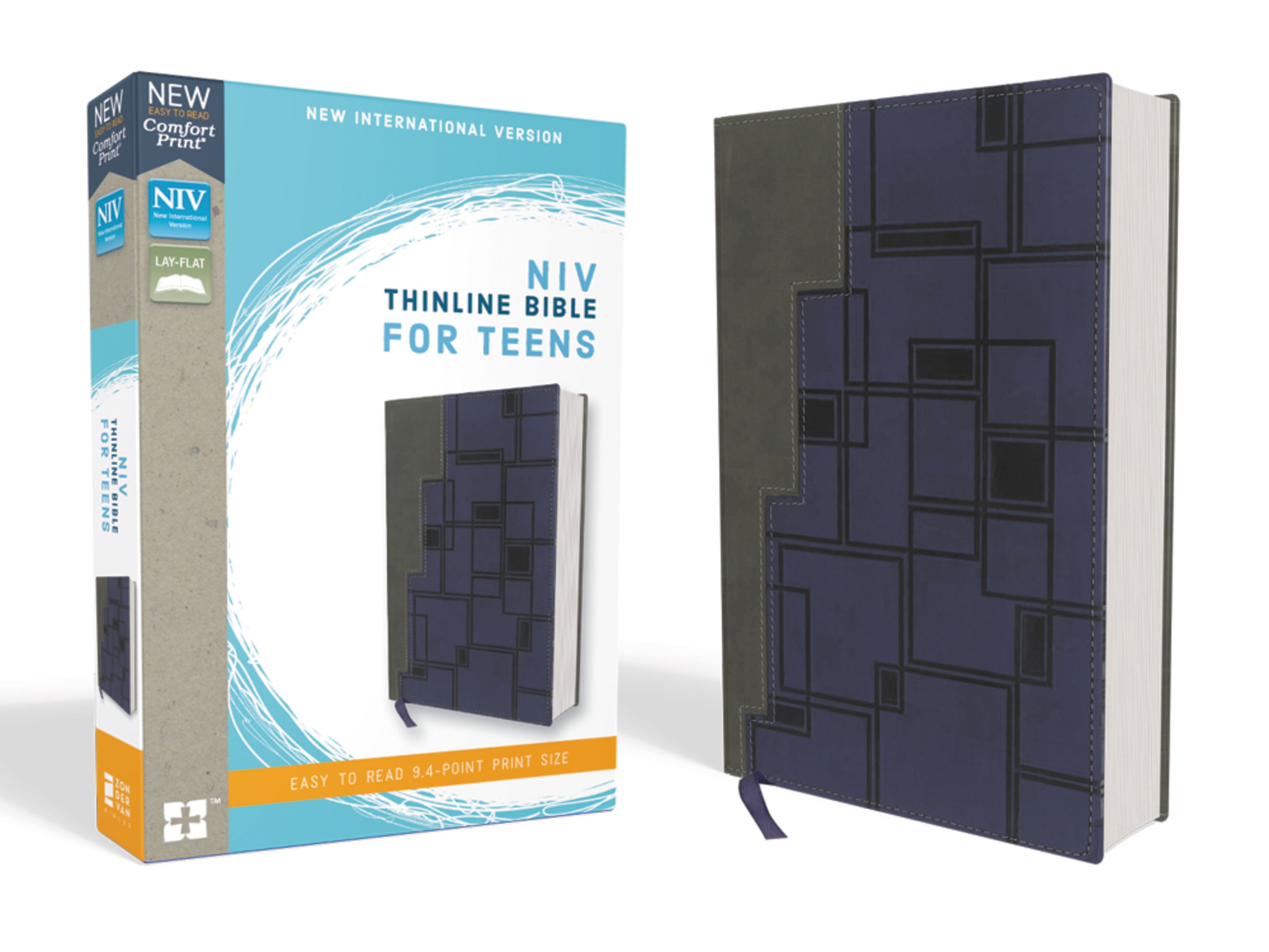 NIV, Thinline Bible for Teens, Leathersoft, Gray/Navy, Red Letter Edition, Comfort Print