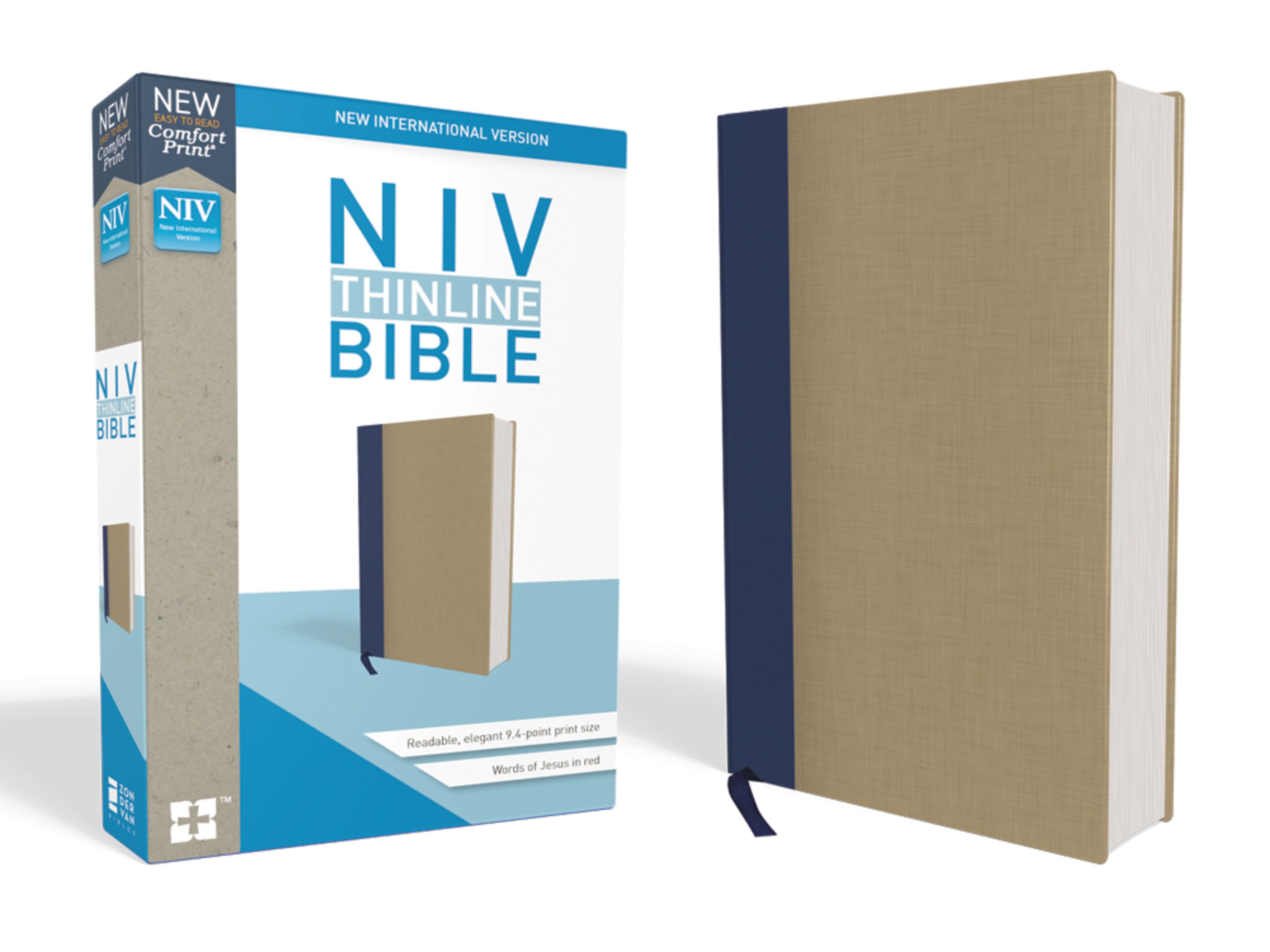 NIV, Thinline Bible, Cloth over Board, Blue/Tan, Red Letter Edition, Comfort Print