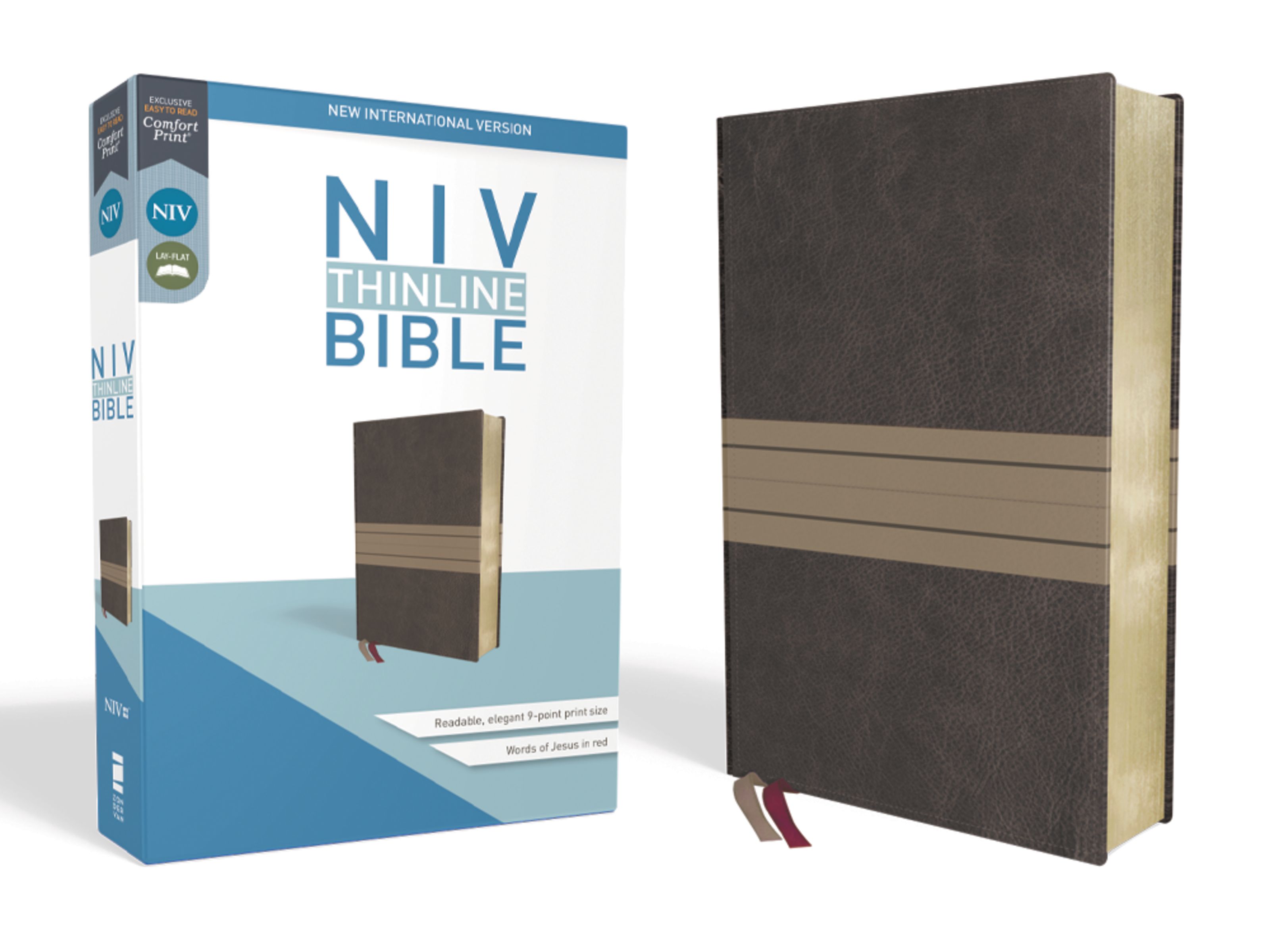 NIV, Thinline Bible, Leathersoft, Brown/Tan, Red Letter, Comfort Print