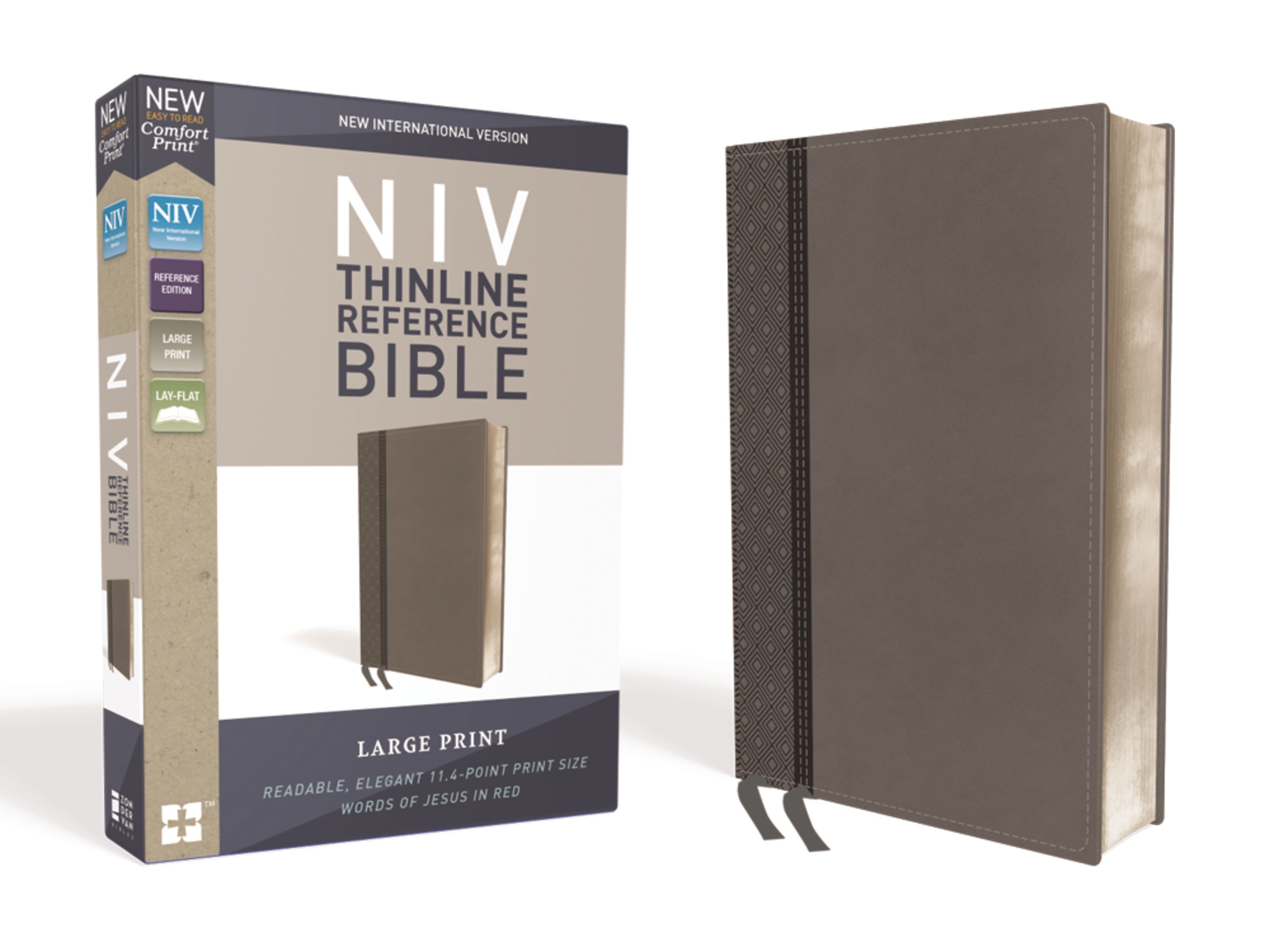 NIV, Thinline Reference Bible, Large Print, Leathersoft, Gray, Red Letter, Comfort Print