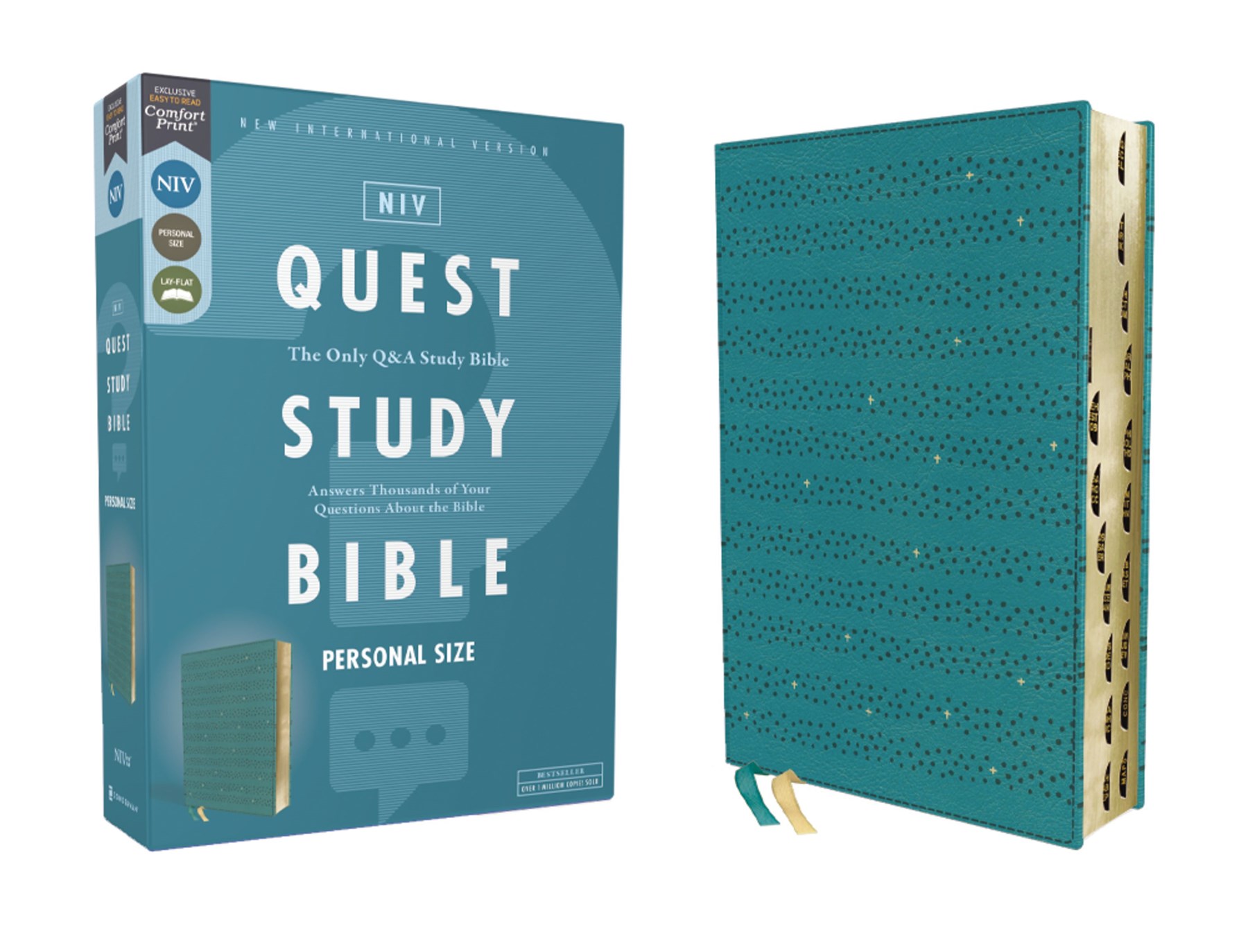 NIV, Quest Study Bible, Personal Size, Leathersoft, Teal, Thumb Indexed, Comfort Print