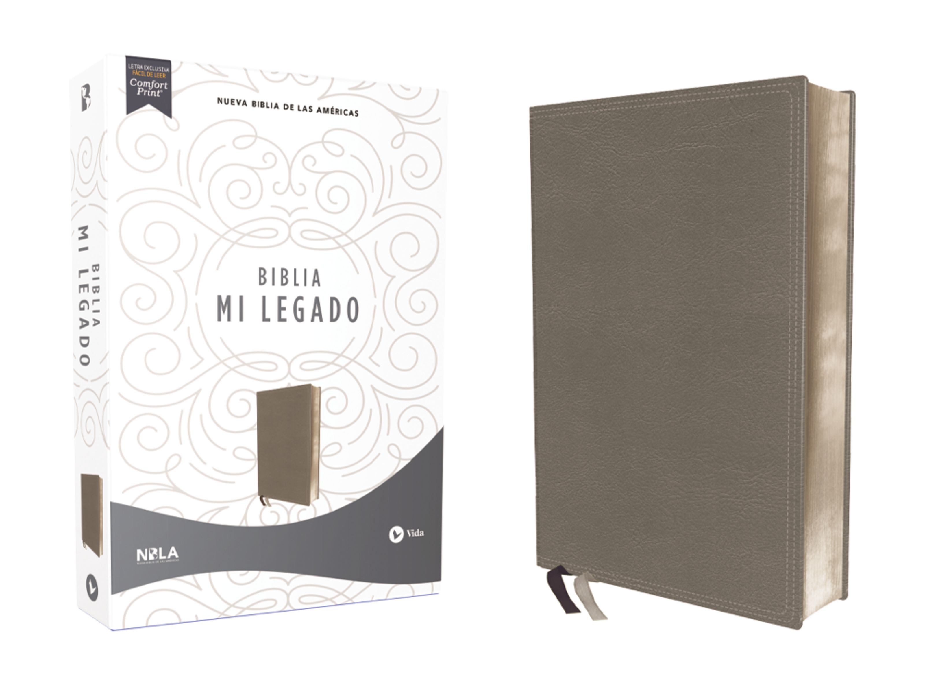 NBLA Biblia Mi Legado, Leathersoft, Gris, Una Columna, Interior a dos colores