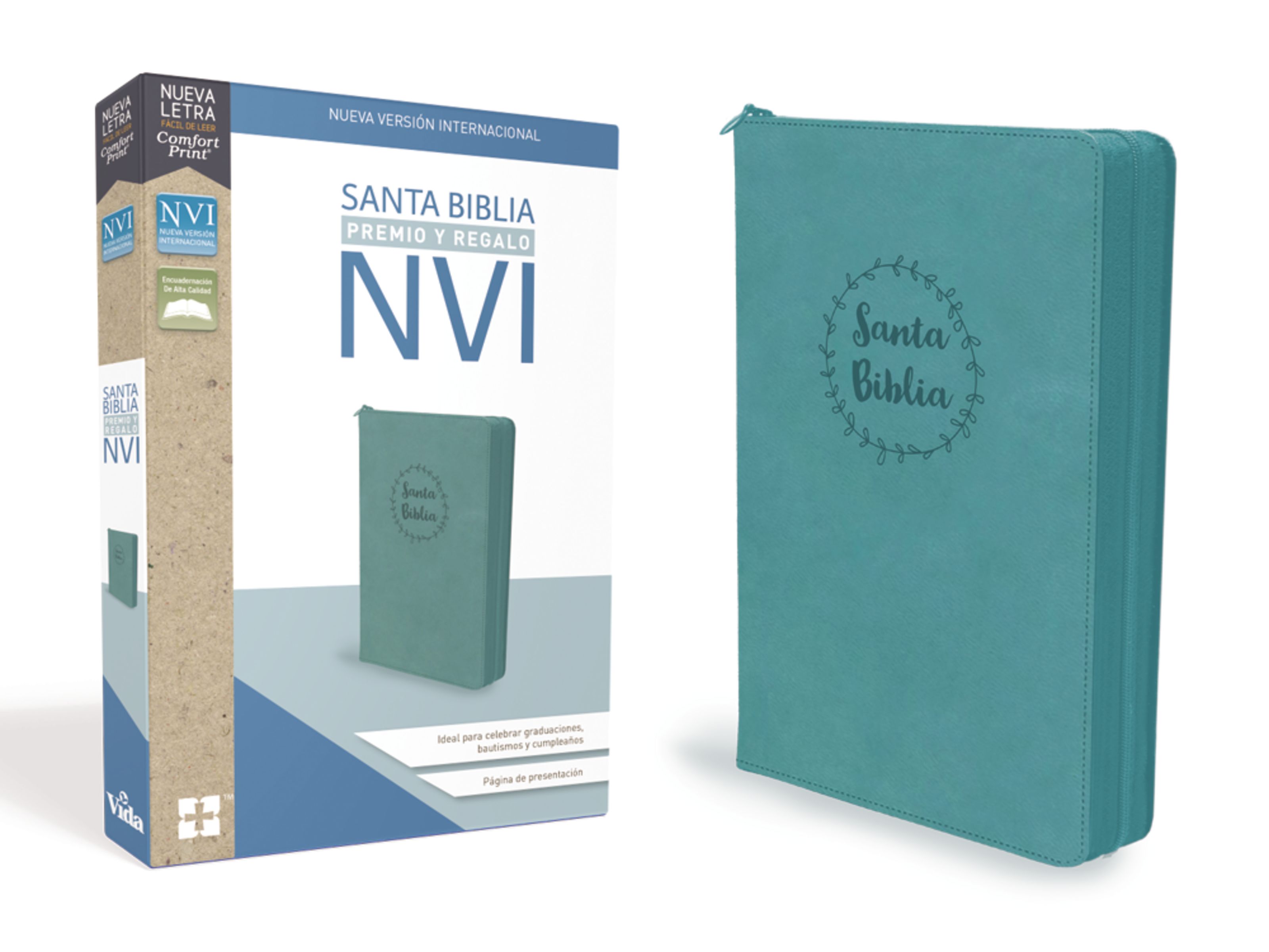 Santa Biblia de Premio y Regalo NVI, Leathersoft, Aqua con Cremallera