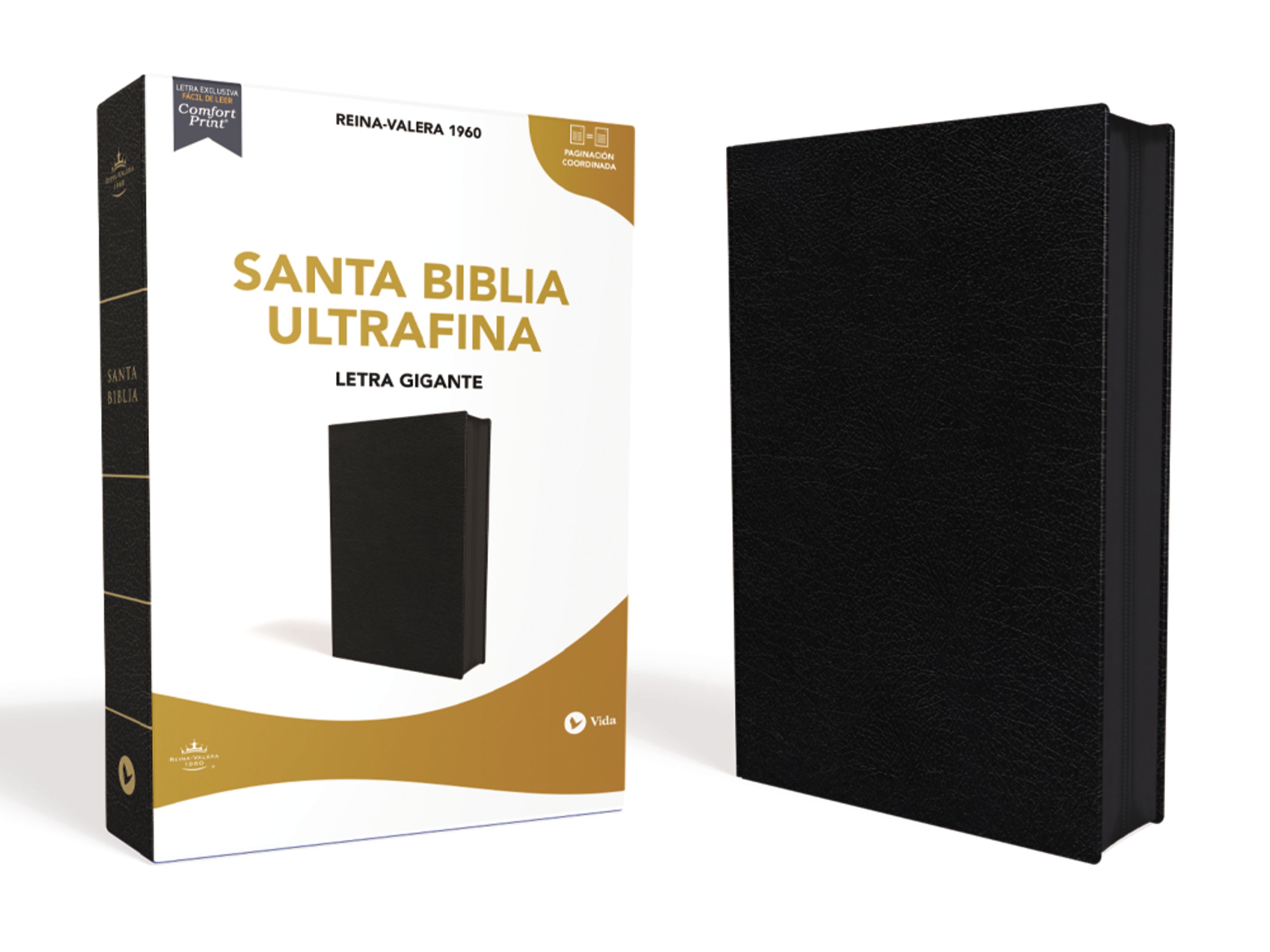 Reina Valera 1960 Santa Biblia Ultrafina, Letra Gigante, Piel Fabricada, Negro, con Cierre, Interior a dos colores