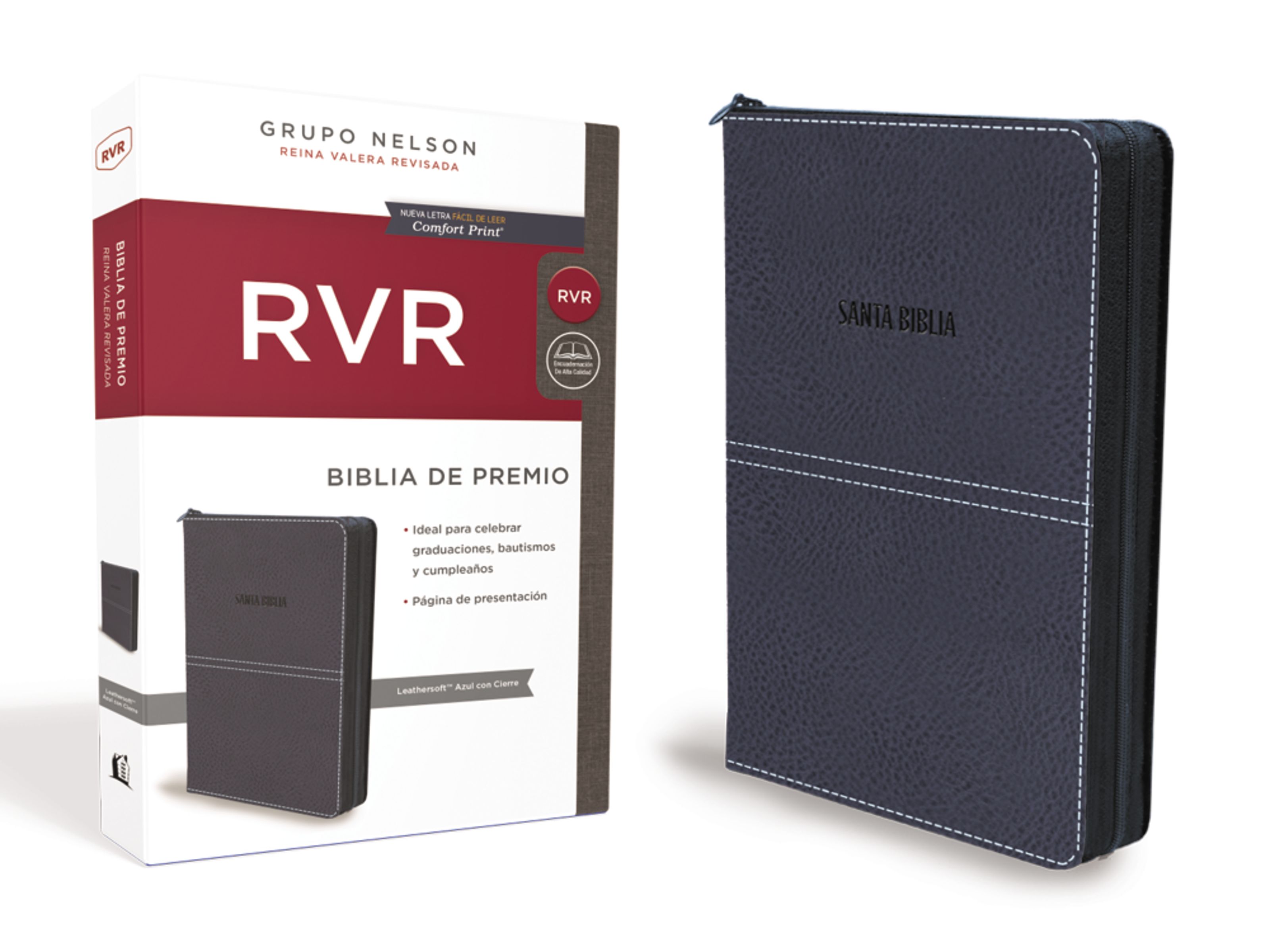 Biblia de Premio y Regalo Reina Valera Revisada, Leathersoft, Azul con Cierre