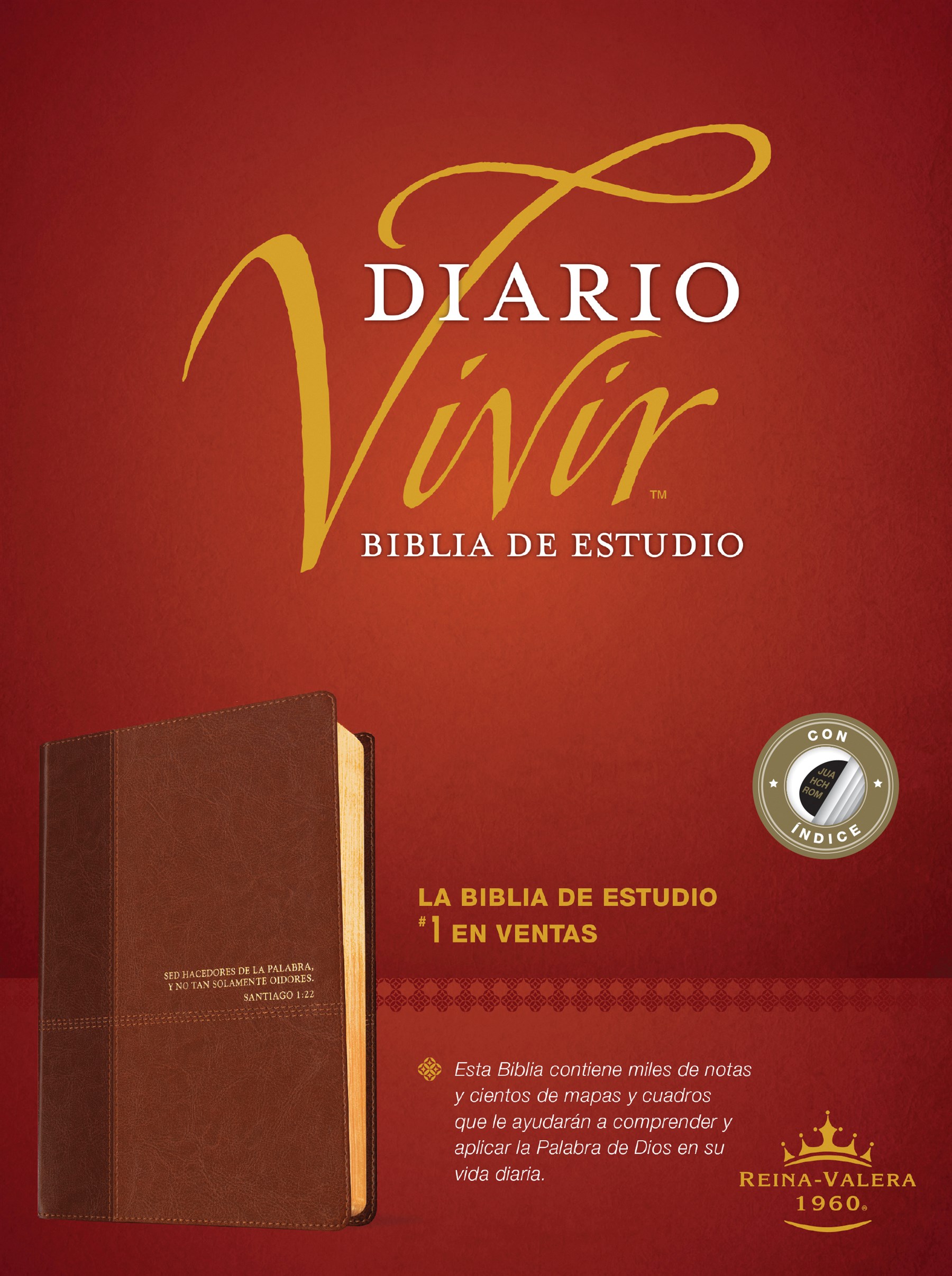 Biblia de estudio del diario vivir RVR60 (Letra Roja, SentiPiel, Café/Café claro, Índice)