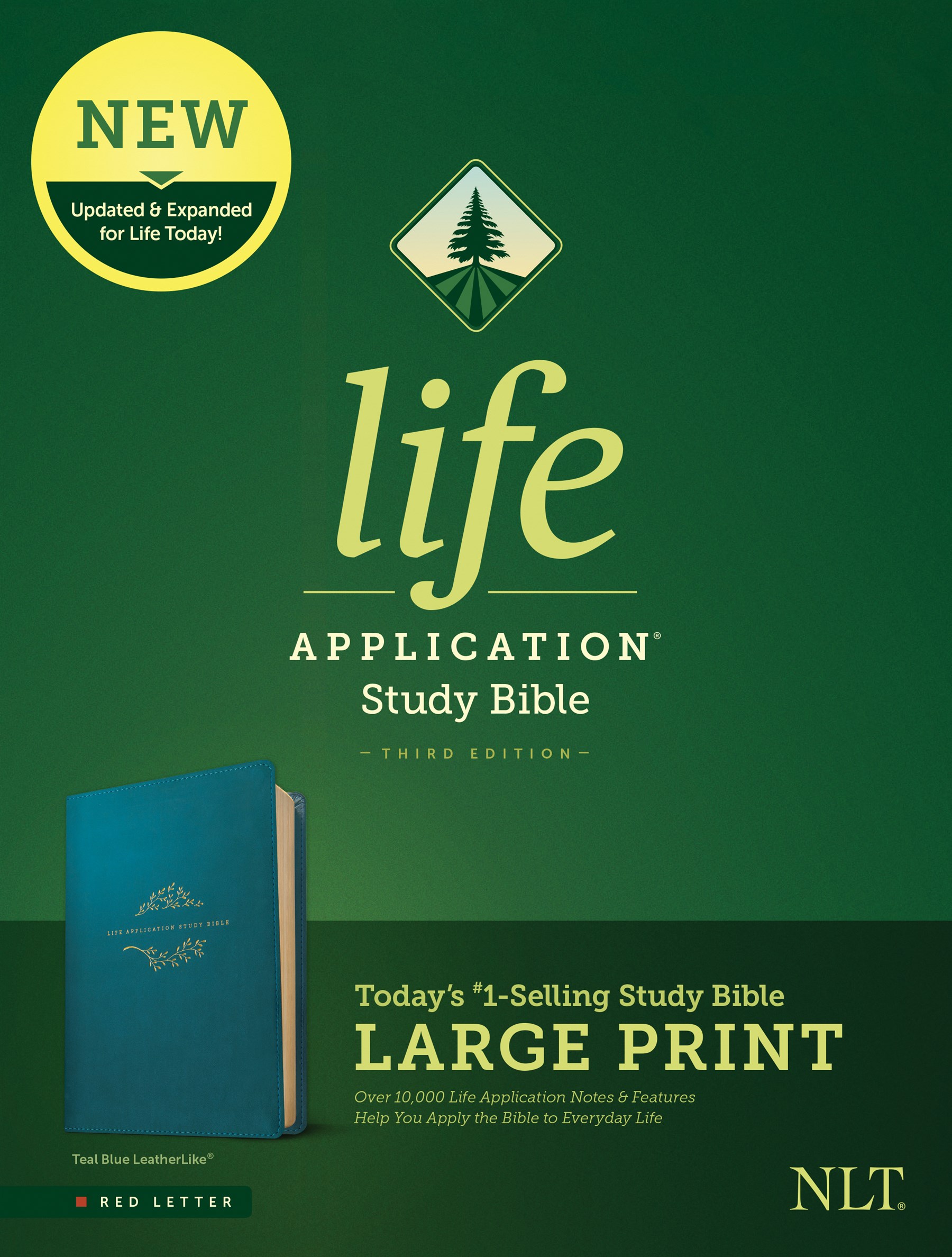 NLT Life Application Study Bible, Third Edition, Large Print (Red Letter, LeatherLike, Teal Blue)