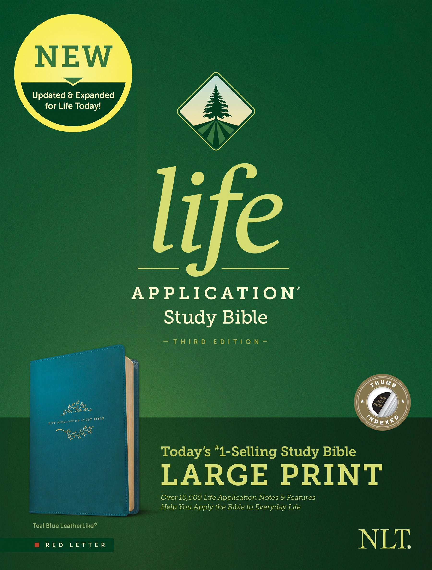 NLT Life Application Study Bible, Third Edition, Large Print (Red Letter, LeatherLike, Teal Blue, Indexed)