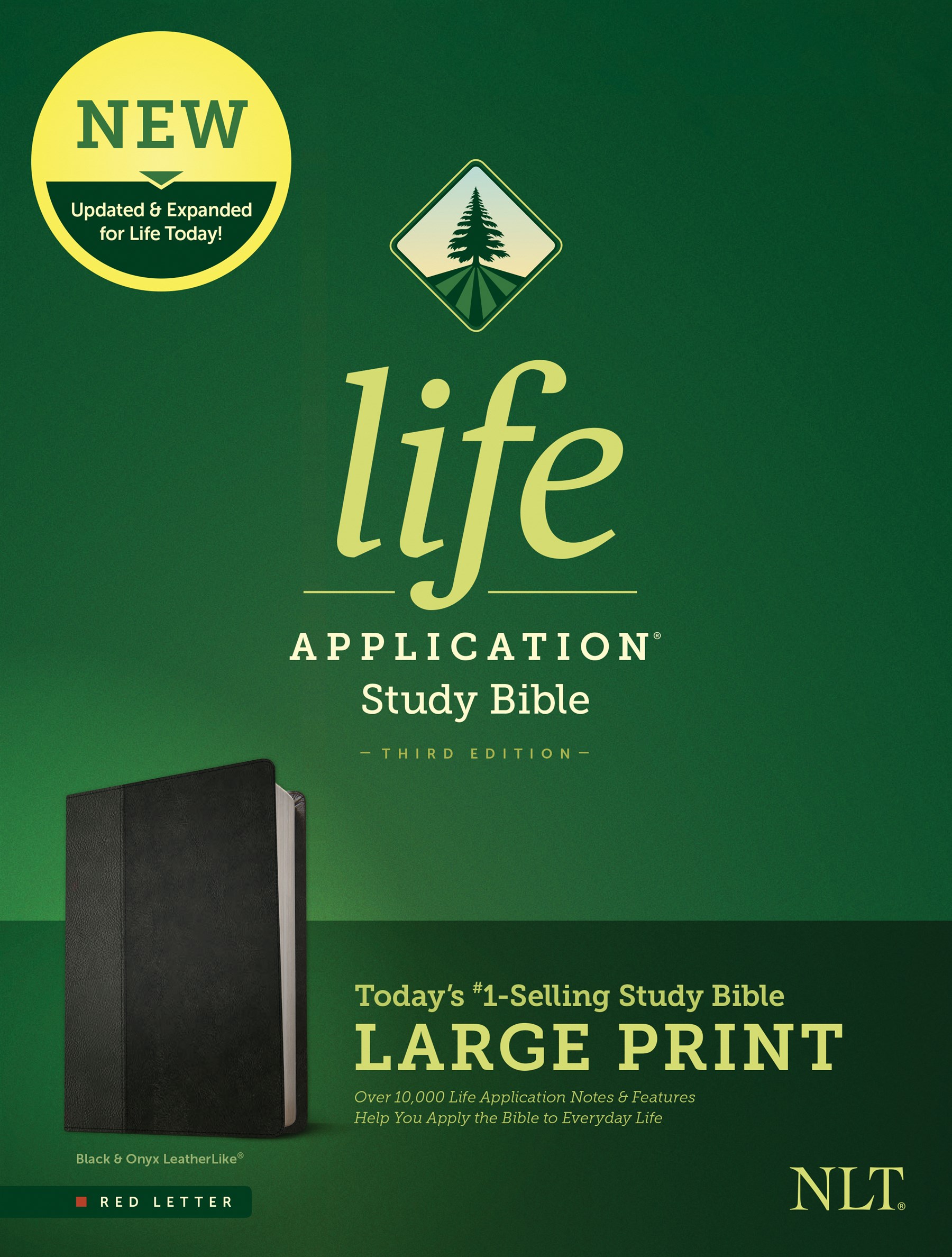 NLT Life Application Study Bible, Third Edition, Large Print (Red Letter, LeatherLike, Black/Onyx)
