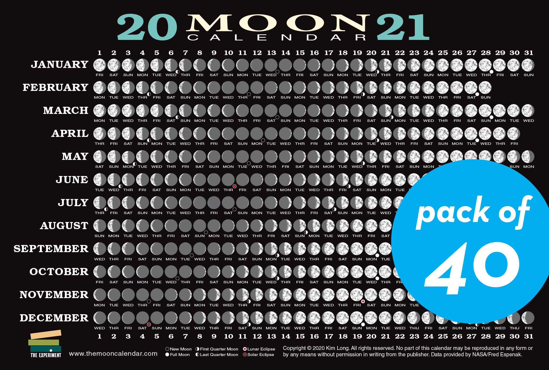 2021 Moon Calendar Card (40 pack)