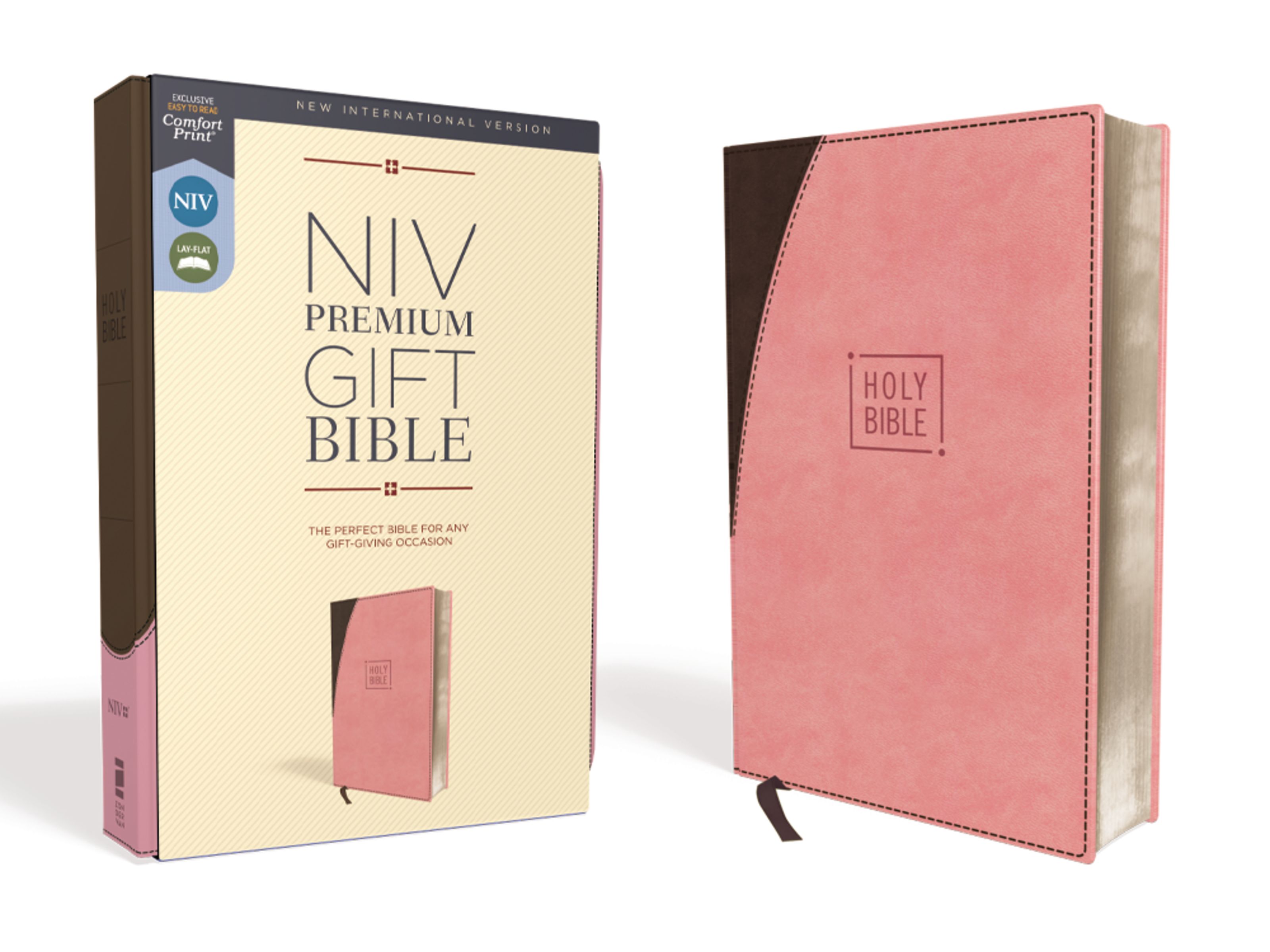 NIV, Premium Gift Bible, Leathersoft, Pink/Brown, Red Letter, Comfort Print