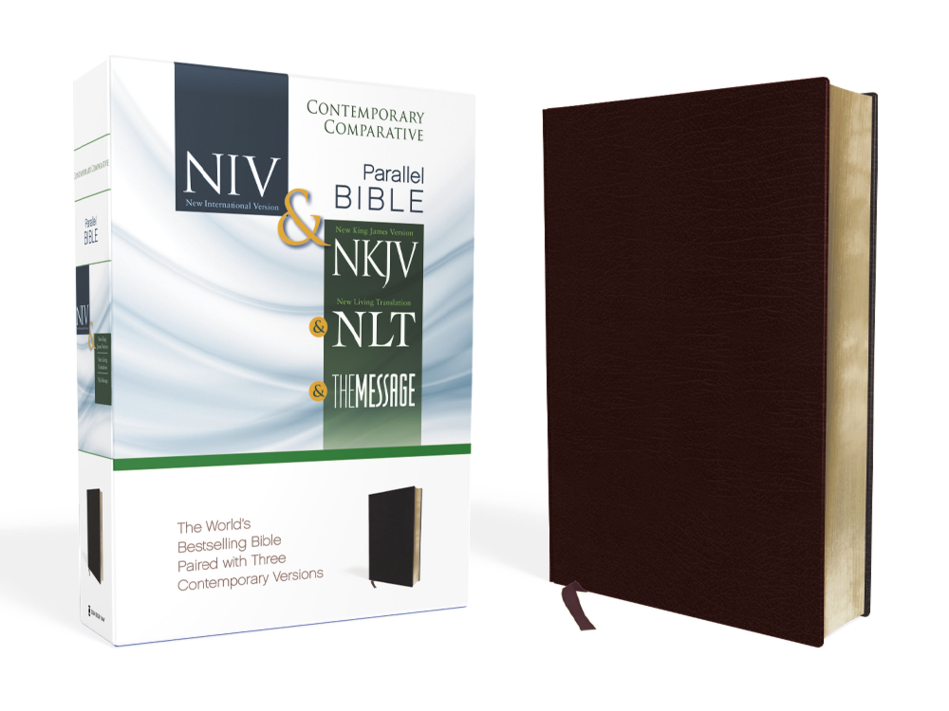 NIV, NKJV, NLT, The Message, Contemporary Comparative Parallel Bible, Bonded Leather, Burgundy