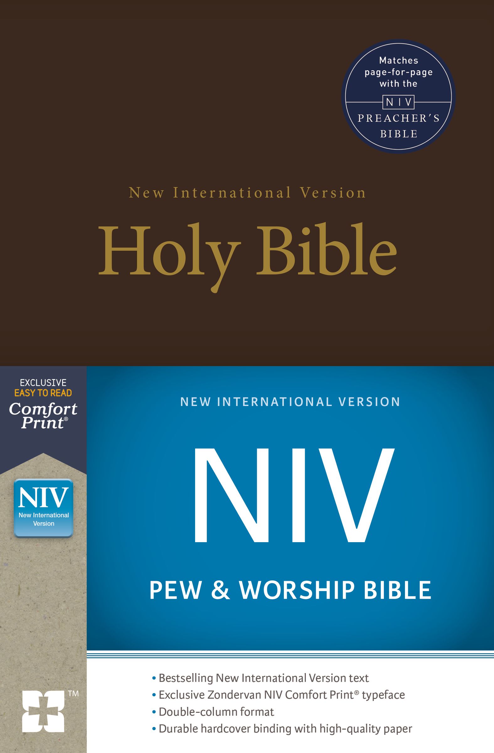 NIV, Pew and Worship Bible, Hardcover, Brown, Comfort Print
