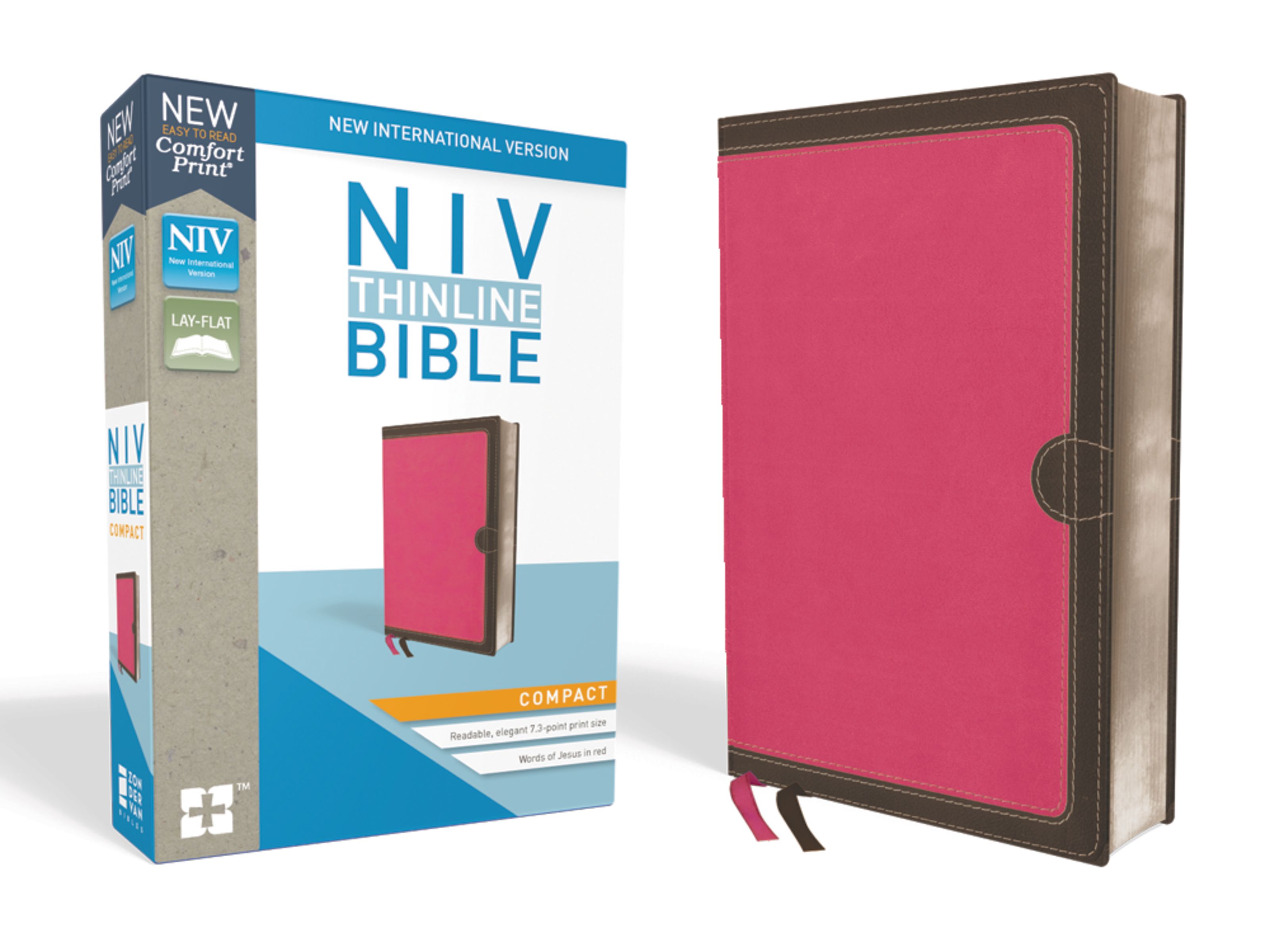 NIV, Thinline Bible, Compact, Leathersoft, Pink/Brown, Red Letter, Comfort Print