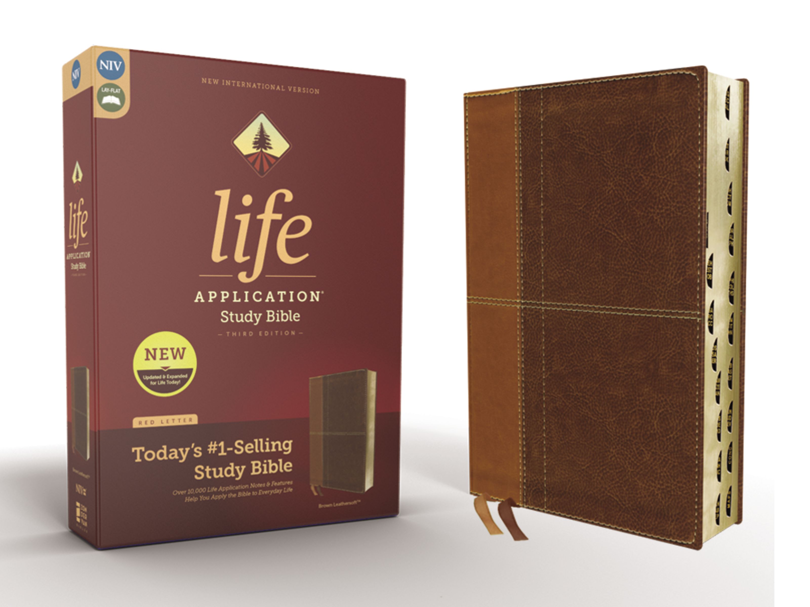 NIV, Life Application Study Bible, Third Edition, Leathersoft, Brown, Red Letter, Thumb Indexed