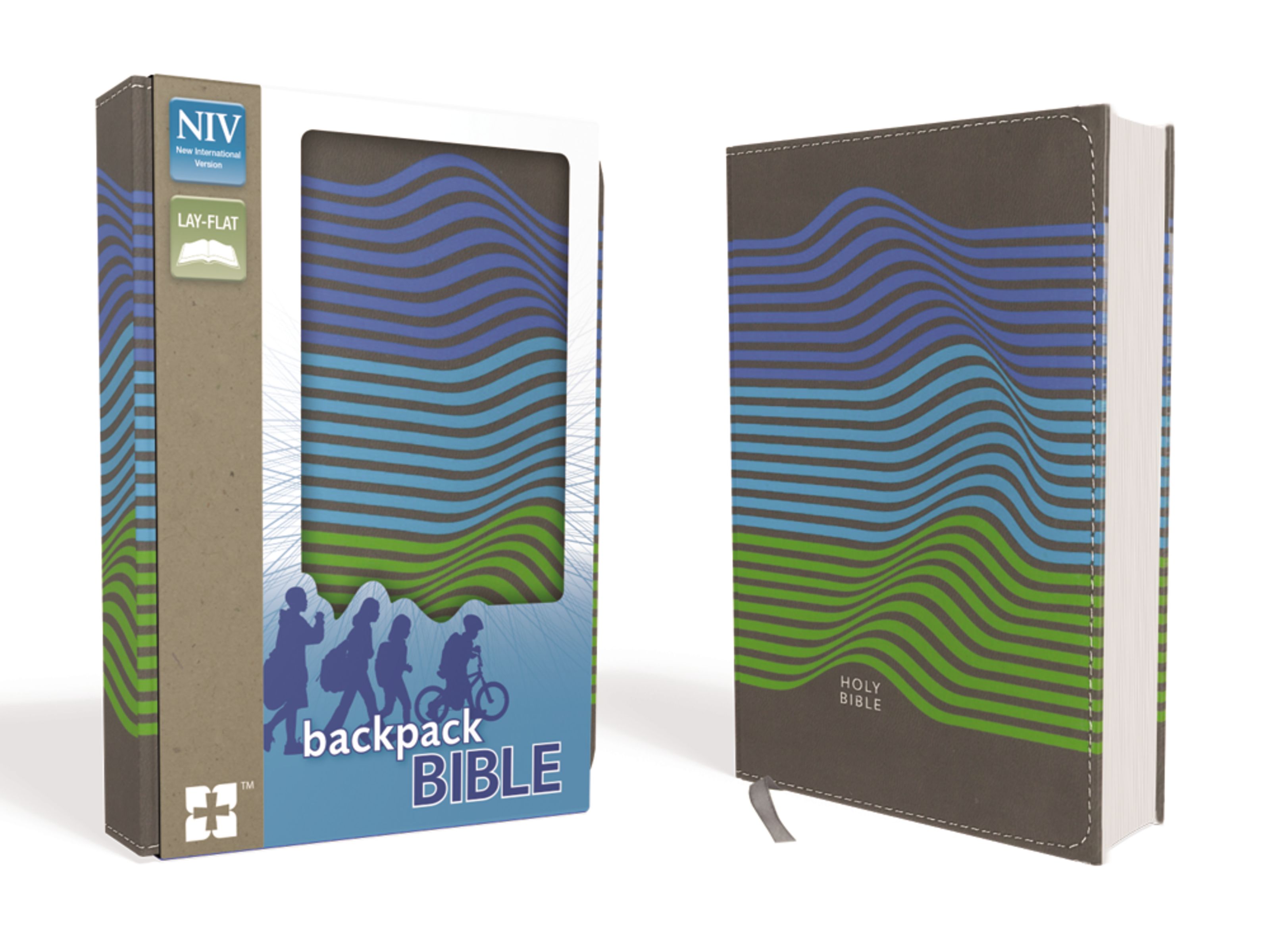 NIV, Backpack Bible, Compact, Leathersoft, Charcoal/Stripes
