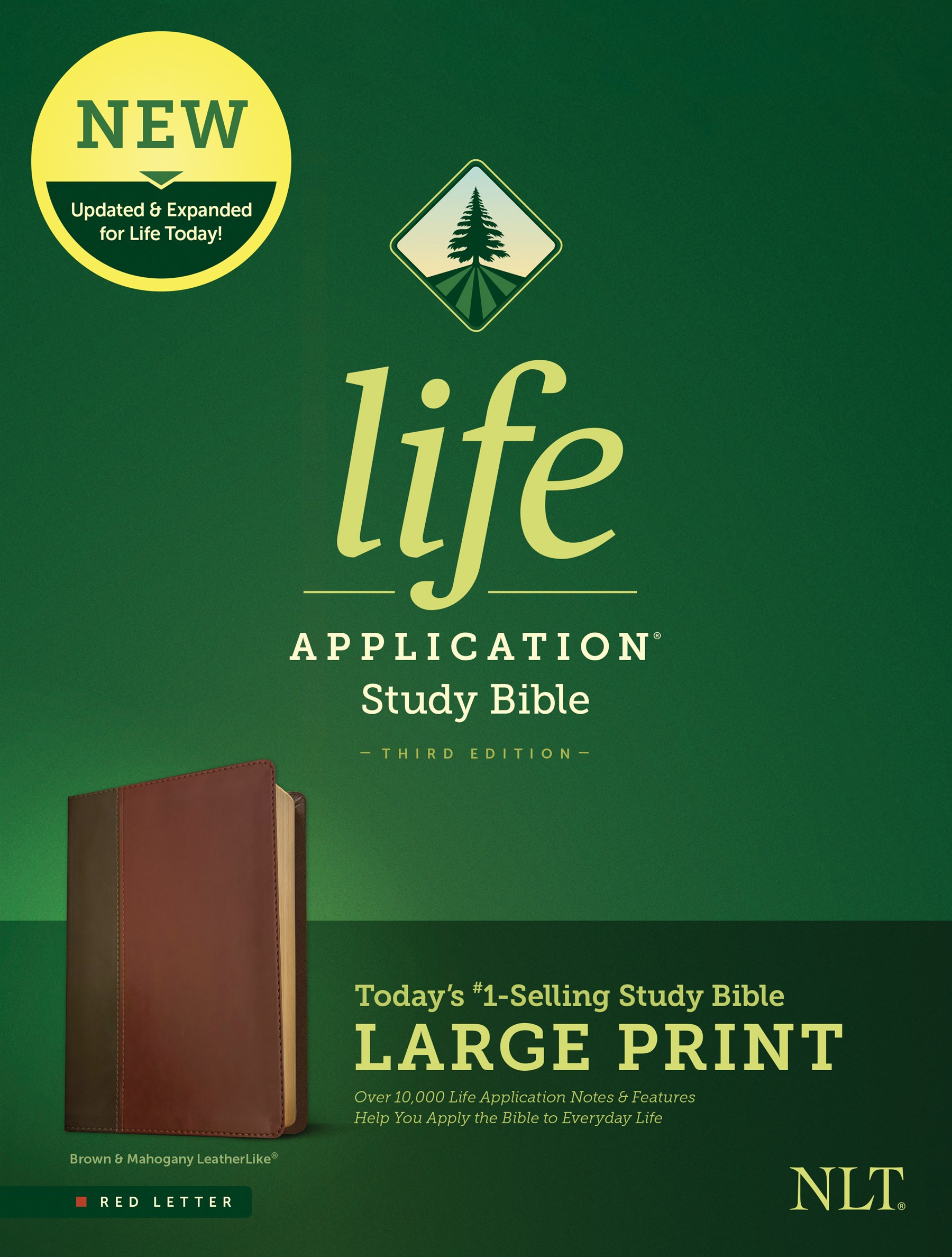 NLT Life Application Study Bible, Third Edition, Large Print (Red Letter, LeatherLike, Brown/Mahogany)