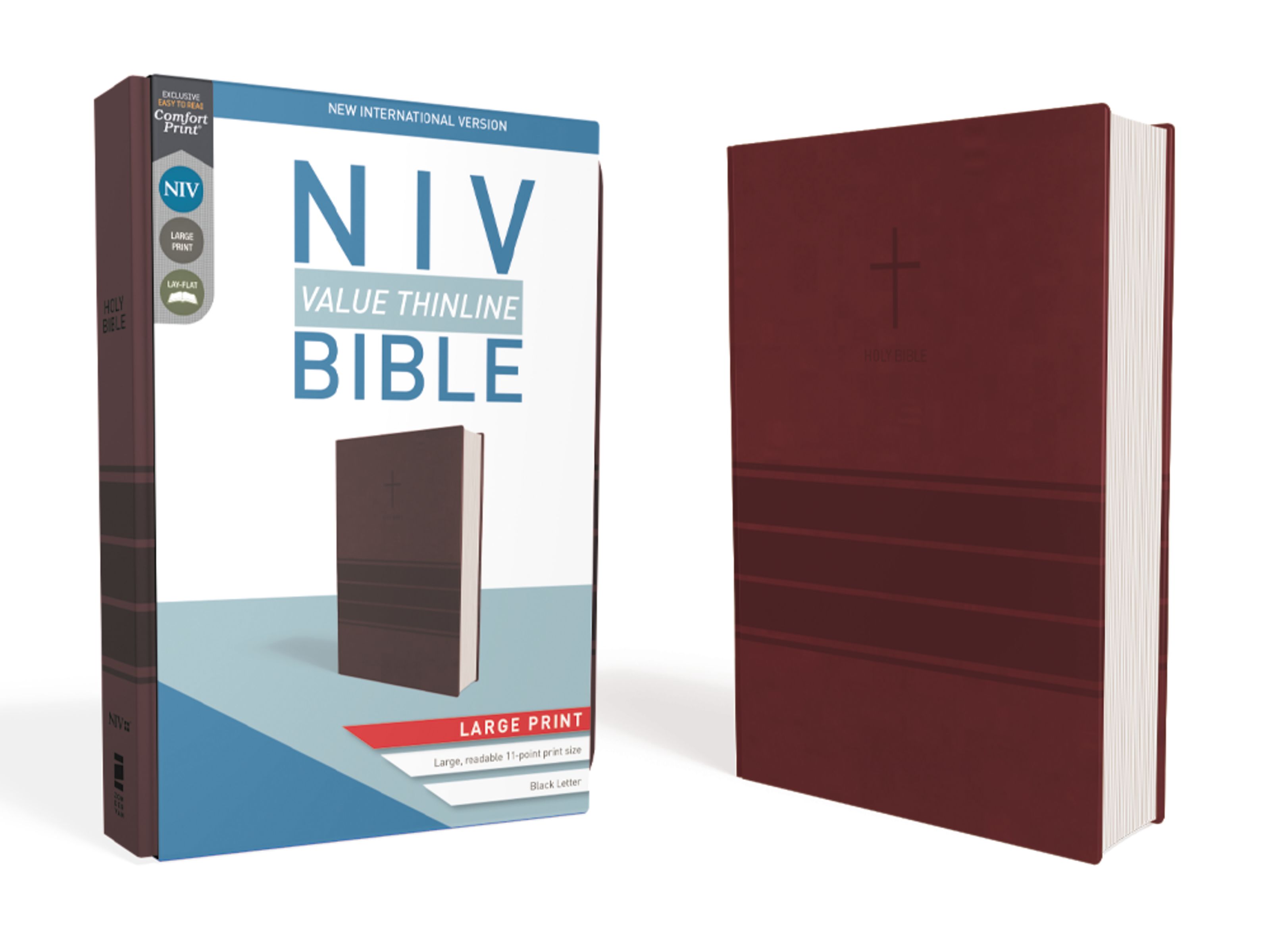 NIV, Value Thinline Bible, Large Print, Leathersoft, Burgundy, Comfort Print