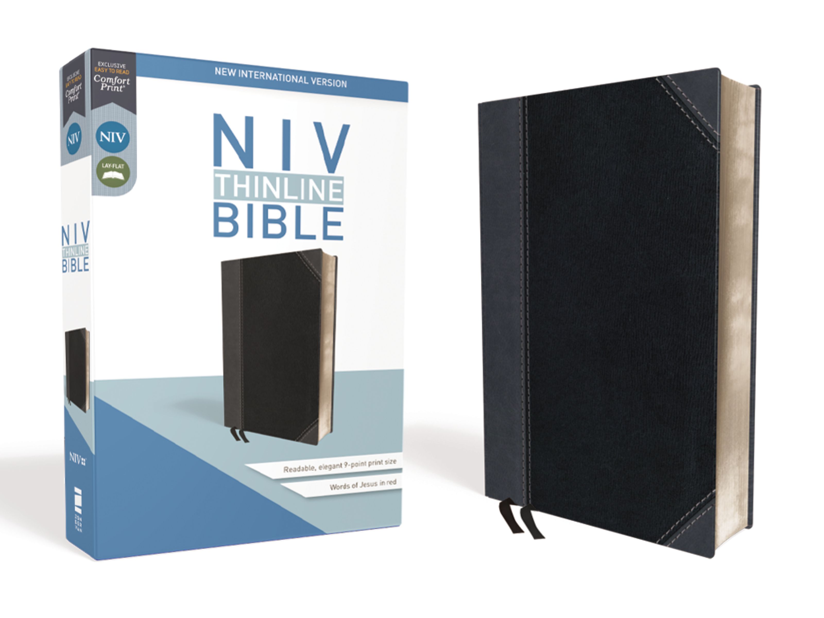 NIV, Thinline Bible, Leathersoft, Black/Gray, Red Letter, Comfort Print