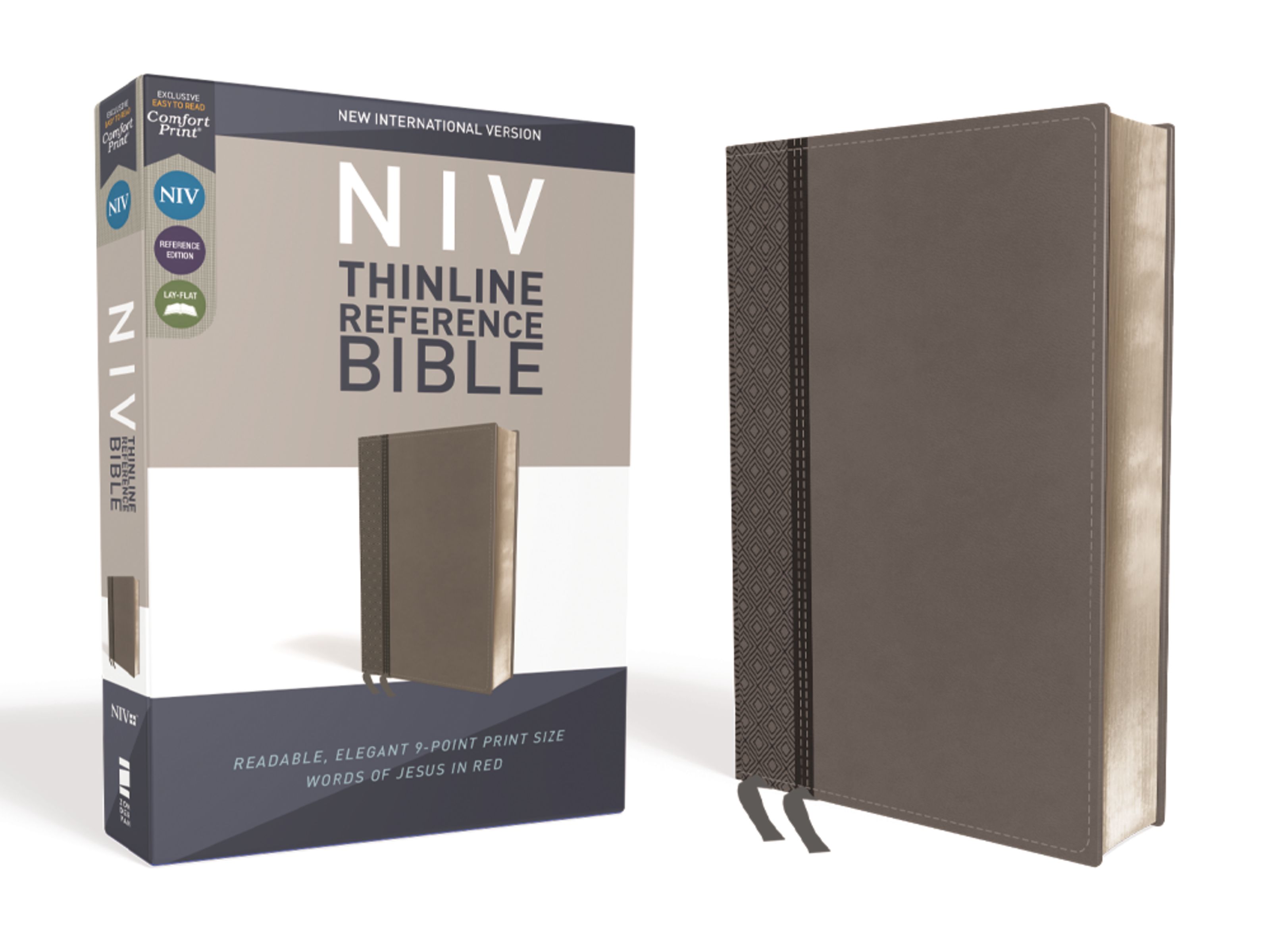 NIV, Thinline Reference Bible, Leathersoft, Gray, Red Letter, Comfort Print